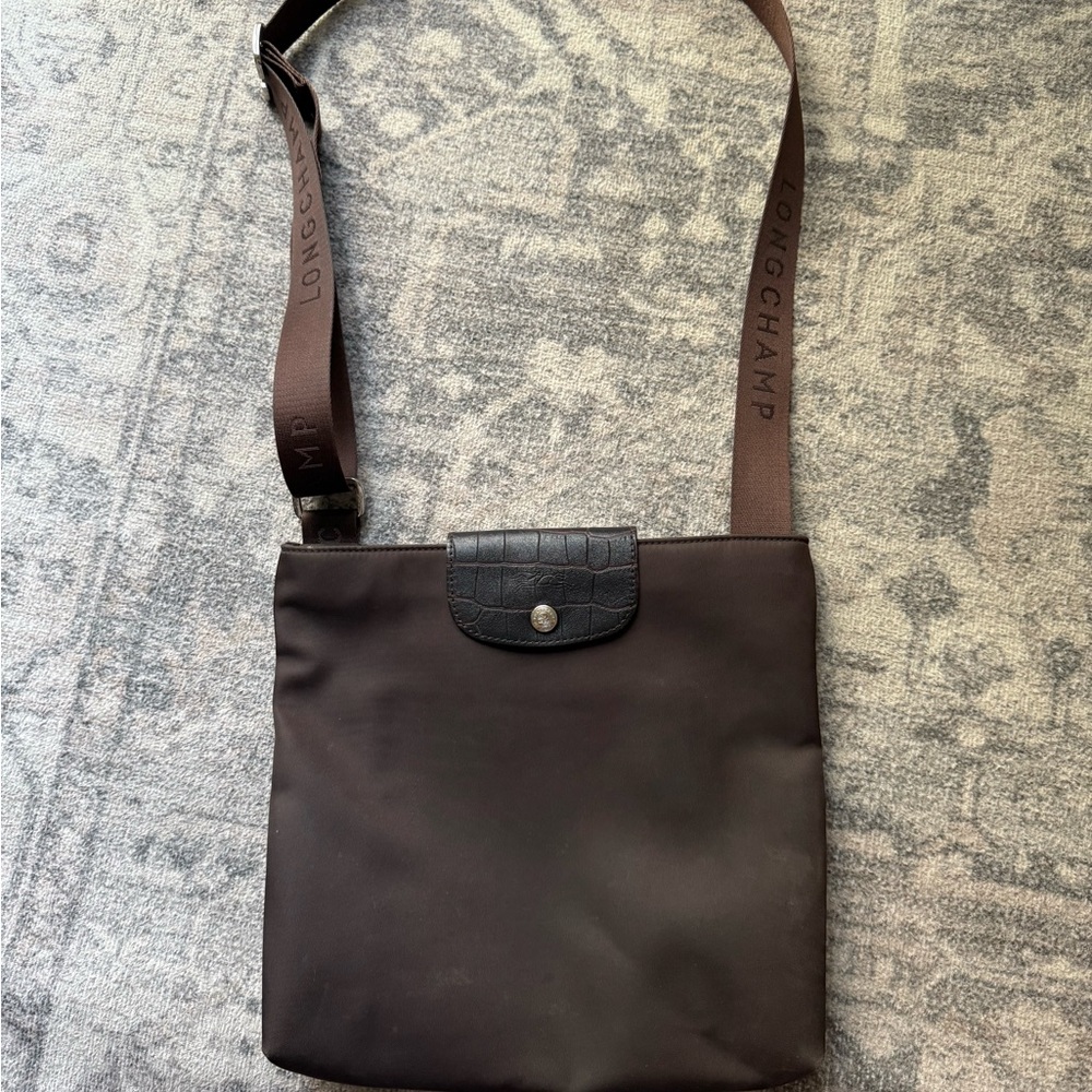 Longchamp Dark Brown Messenger Bag with Black Flap